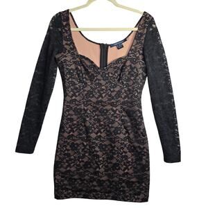 French Connection SzSm Sexy Black Nude SuperShort bodycon Lacey Thora Lula Dress